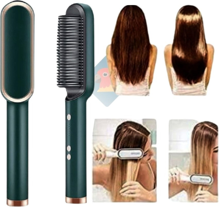 909 Hair Straightening Brush | Electric 2‑In‑1 Straightener & Curler | Heating Styling Comb | Quick 3‑Minute Styling