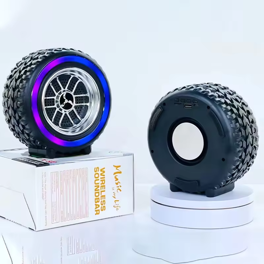 X-502 RGB Wheel-Shaped Wireless Speaker with Subwoofer Portable USB/BT Card Playback for Parties Computer Use