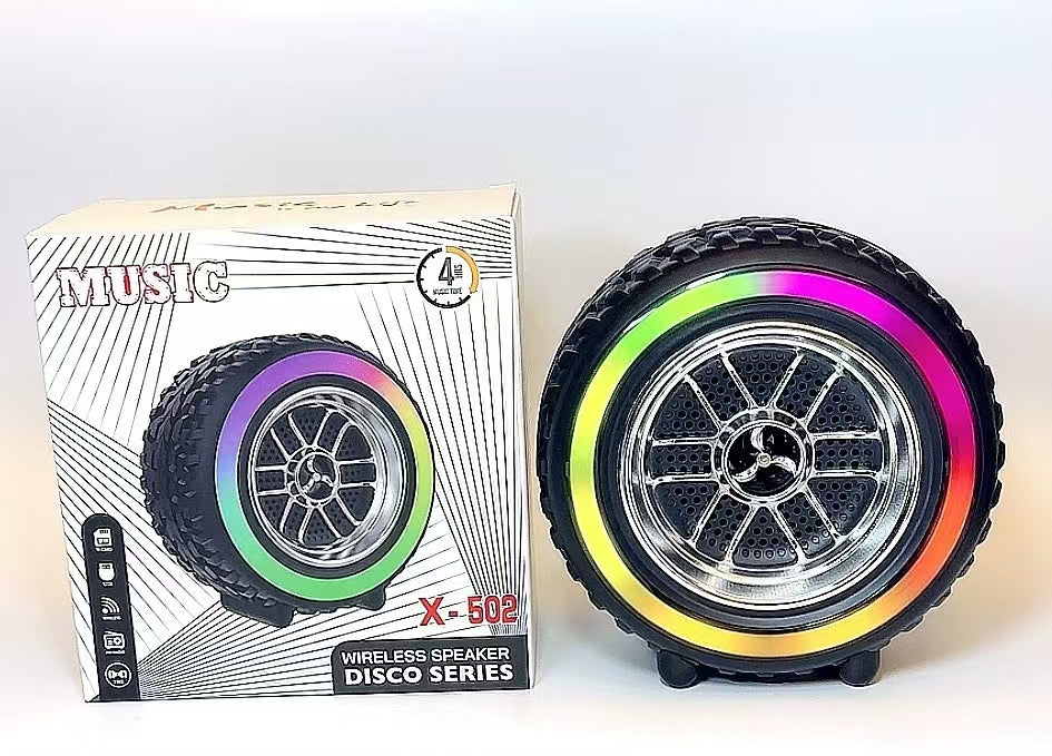 X-502 RGB Wheel-Shaped Wireless Speaker with Subwoofer Portable USB/BT Card Playback for Parties Computer Use