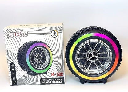 X-502 RGB Wheel-Shaped Wireless Speaker with Subwoofer Portable USB/BT Card Playback for Parties Computer Use
